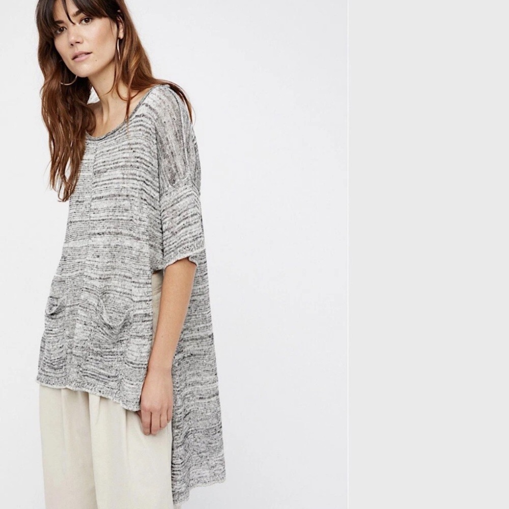 Free People Light Bright Tunic Top Small S Gray Black $98 OB572449